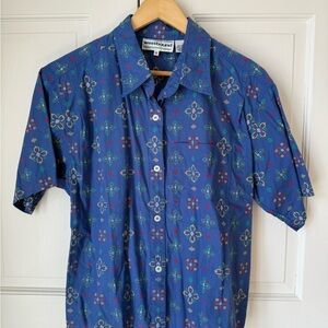 Vintage Blue Floral Tribal Design Shirt
